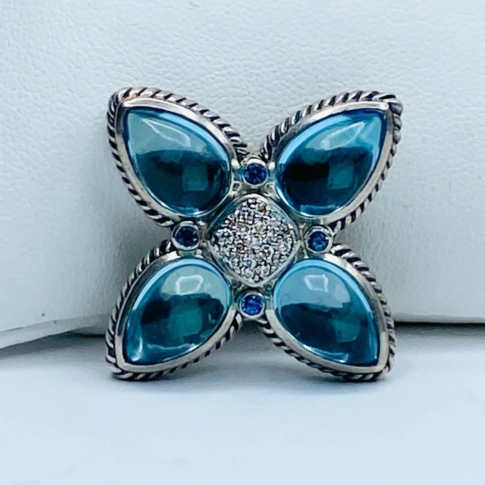 David Yurman Renaissance Blue Topaz Diamond Teardr - Picture 3 of 11
